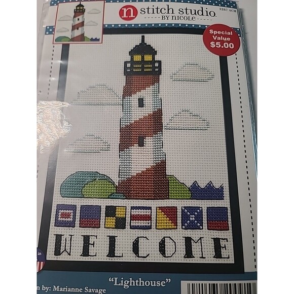 NEW Design Works WELCOME LIGHTHOUSE Counted Cross Stitch Kit 5" x 7" - Picture 3 of 4